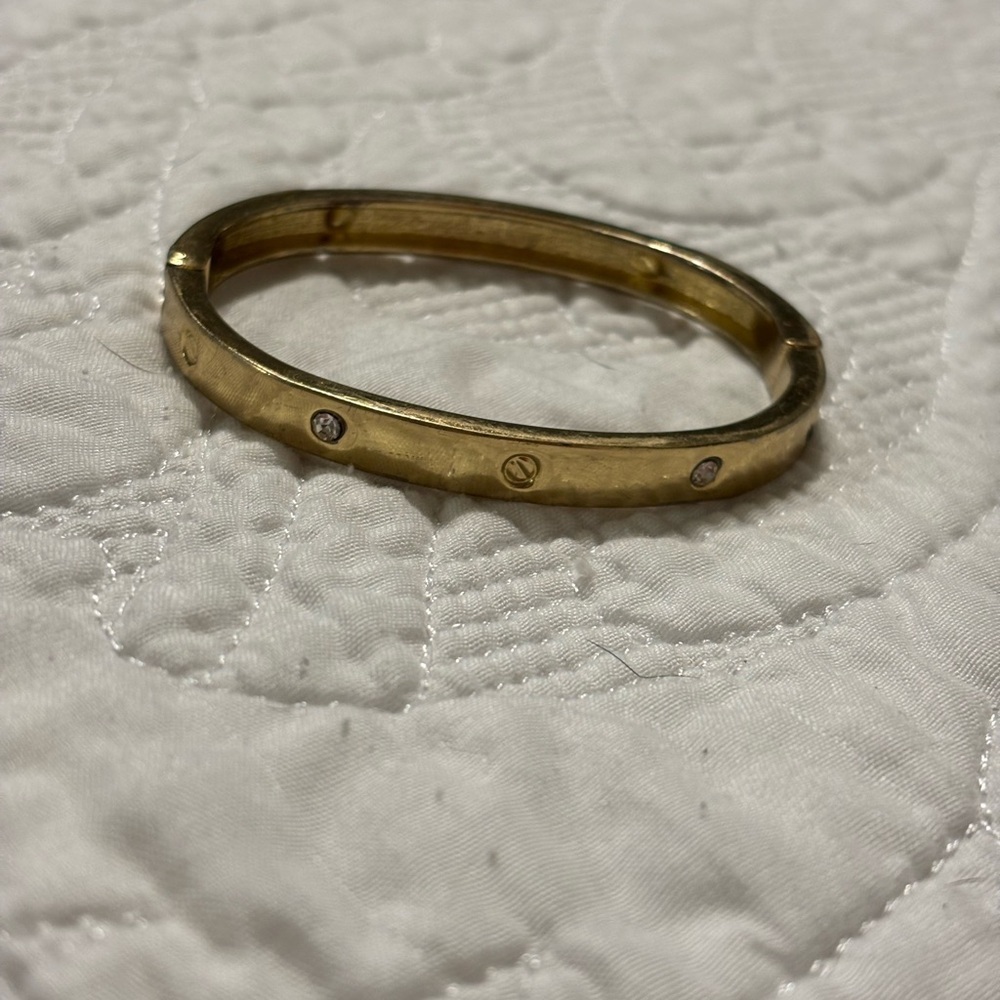 Gold Tone Bangle Bracelet with Accent Stones - Women's Jewelry - Picture 5 of 6